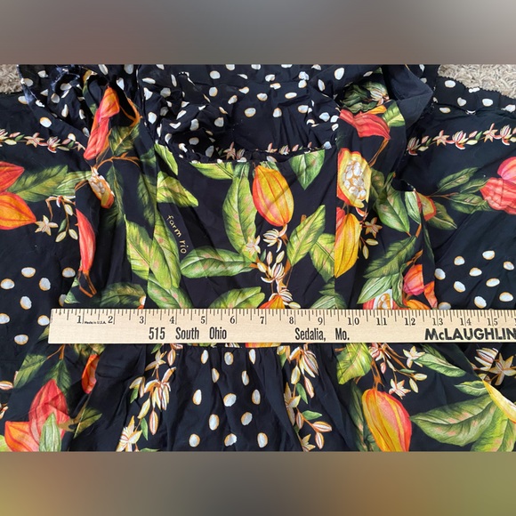 Women’s Farm Rio Cocoa Paradise Mini Polka Dot Fruit Dress Small scarf print - Picture 9 of 9